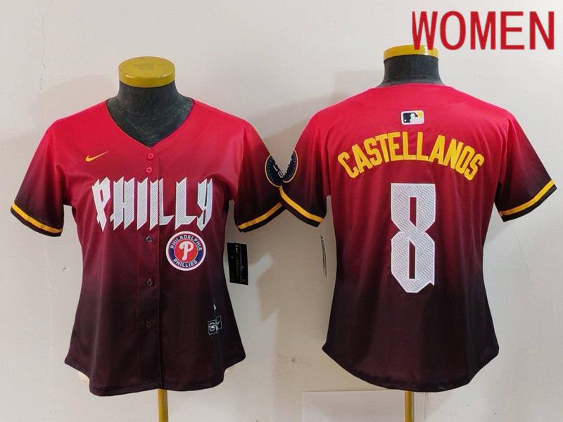 Women Philadelphia Phillies #8 Castellanos Red City Edition 2024 Nike MLB Jersey style 4